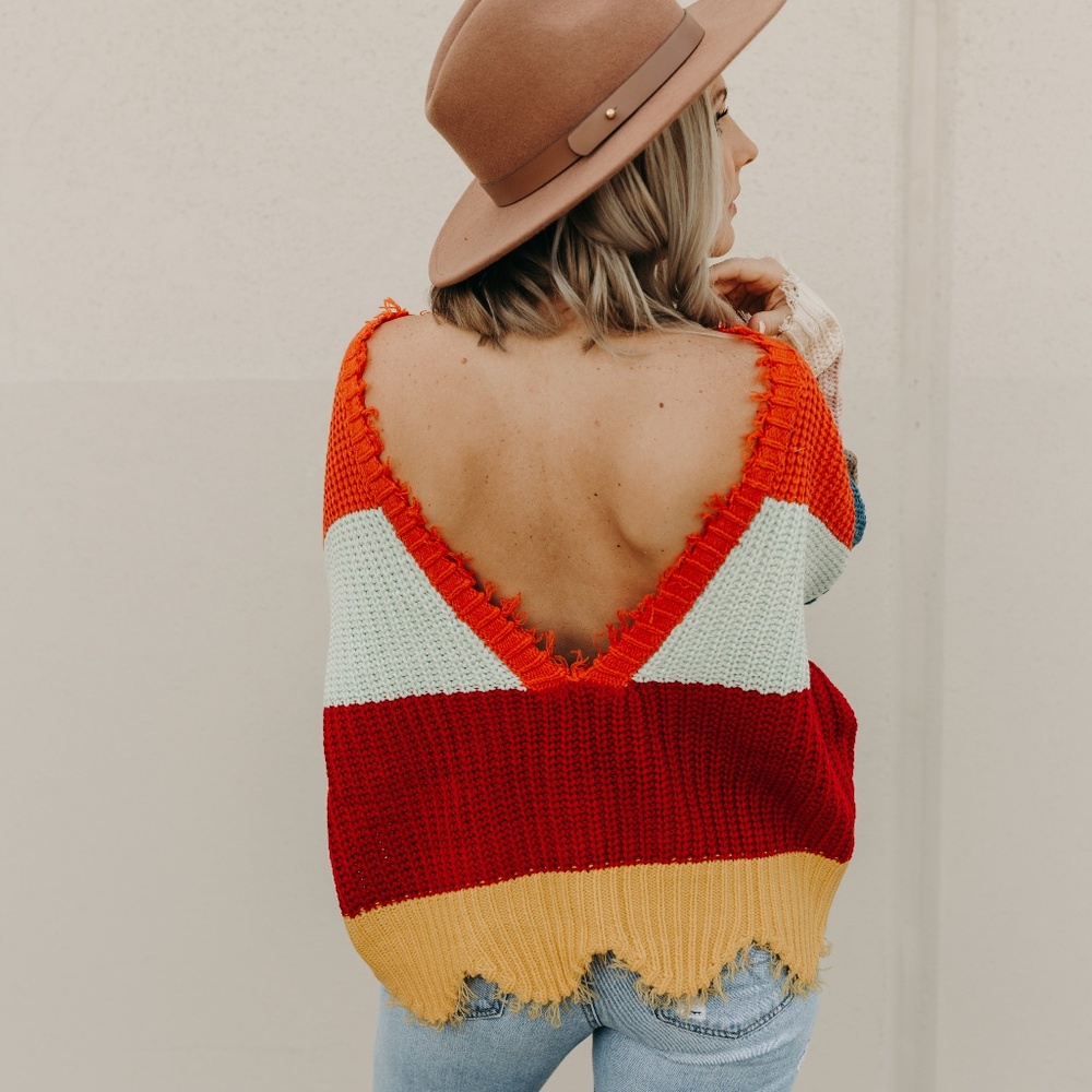 HOST PICK MULTI COLORED STRIPED DISTRESSED SWEATER - Picture 7 of 8